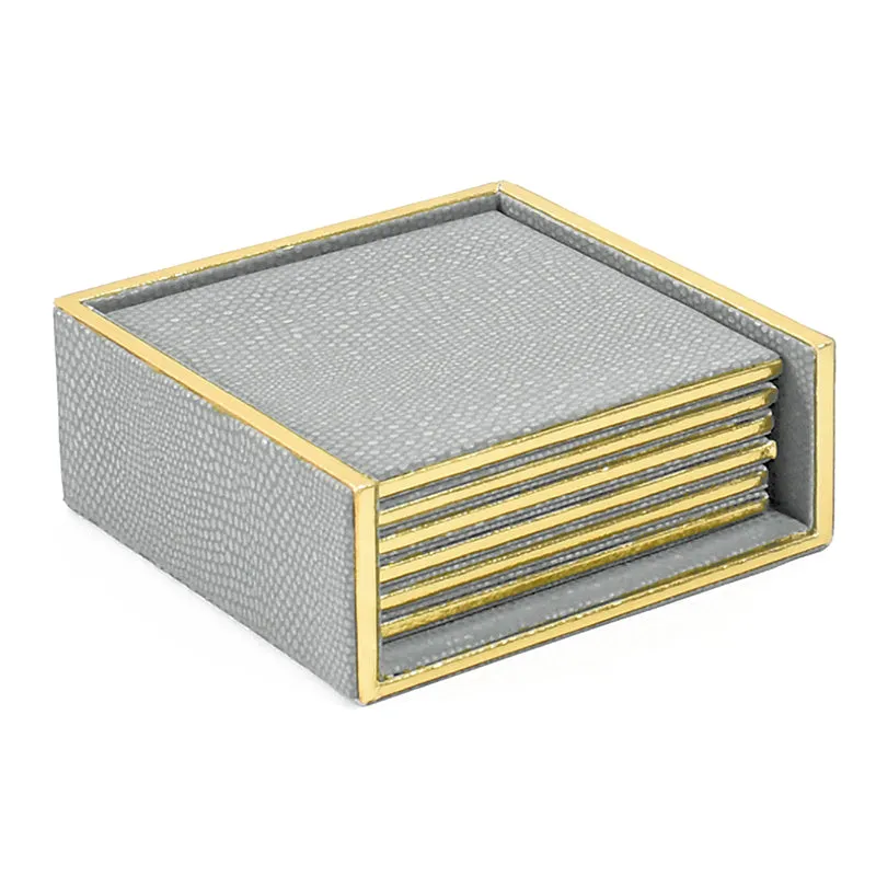Tisquo Faux Leather Coaster (Grey) - Seven Piece Set media 4