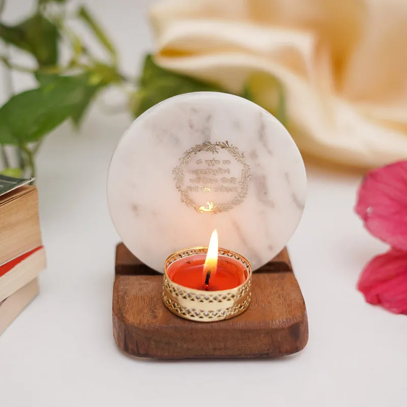 Gayathri Mantra Marble Religious Accent With Tealight Candle Holder media 3