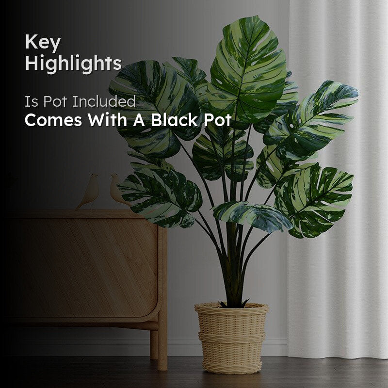 Faux  Tropical Monstera Artificial With Black Plastic Pot - 135 cm (4.4 ft) media 2