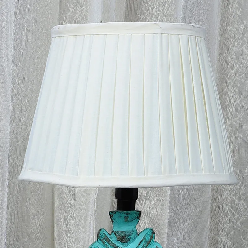 Gujo Deco Pleated Mango Wood Table Lamp - White,Blue media 3