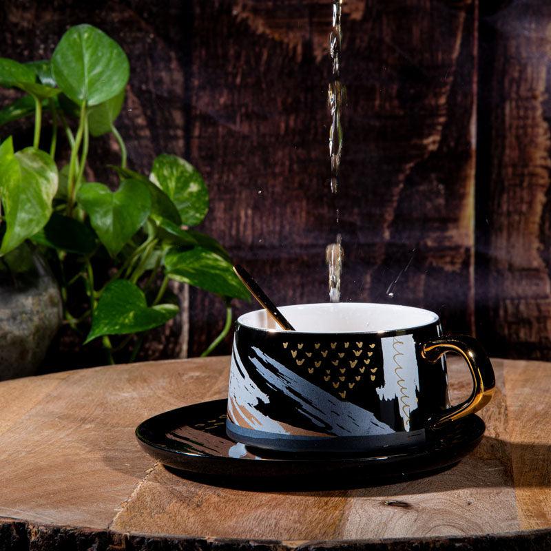 Alessi Abstract Black Cup & Saucer (250 ML) - Three Piece Set - 250 ML