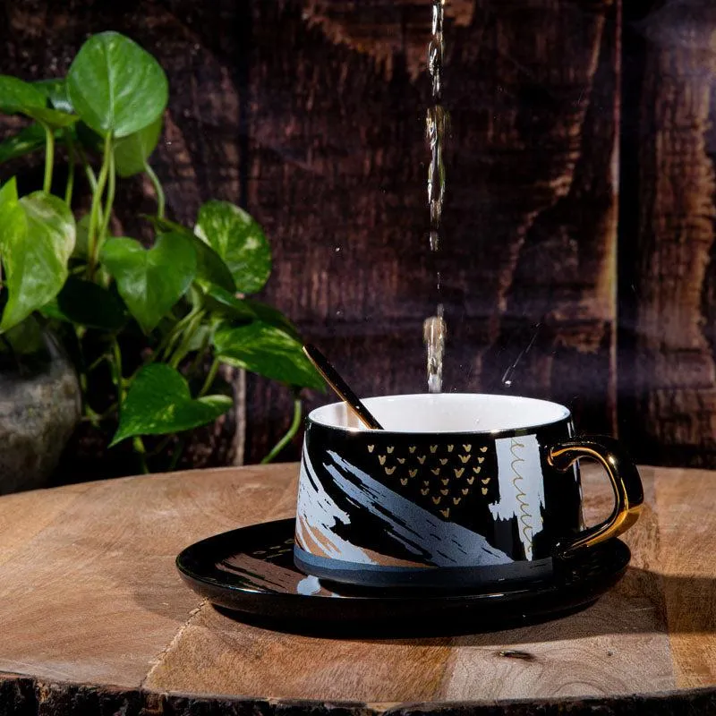 Alessi Abstract Black Cup & Saucer (250 ML) - Three Piece Set media 1