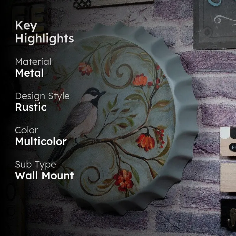Grey Themed Bird Bottle Cap Metal Wall Accent media 2