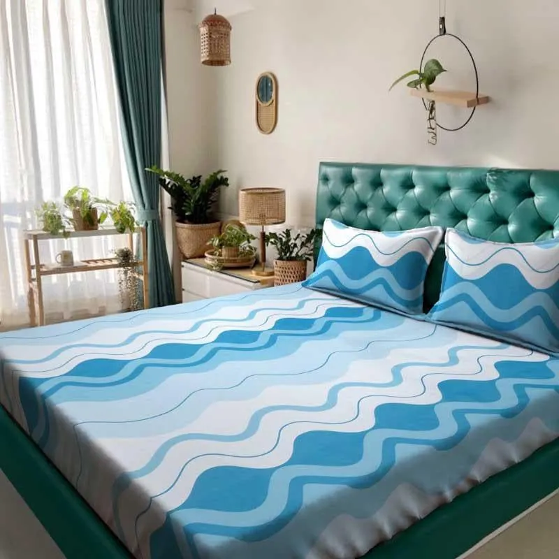 Wavy Hues Fitted Microfiber Bedsheet - 300 GSM media 1