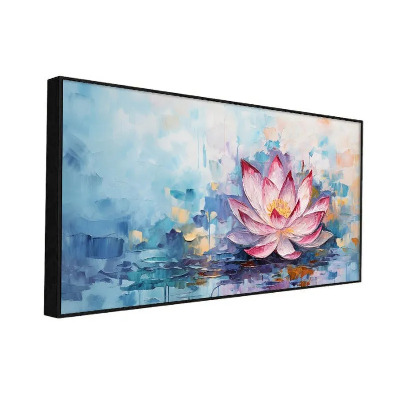Blushing Water Lily Brushstrokes Floral Canvas Wall Painting With Frame - Black media 5
