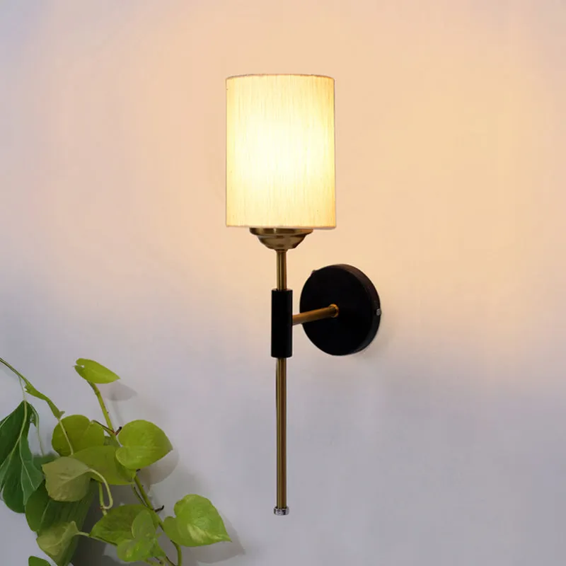 Beryll Cylindrical Steel & Cotton Wall Lamp - Ivory media 1