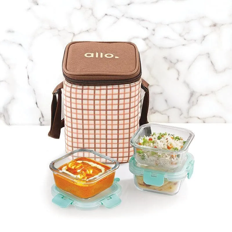 Jonas Lunchbox With Square Checks Bag (310 ML) - Set Of Three media 3