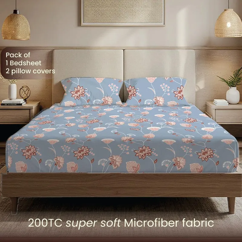 Azure Bloom Floral Cotton Bedsheets (Blue) - 200 TC media 4