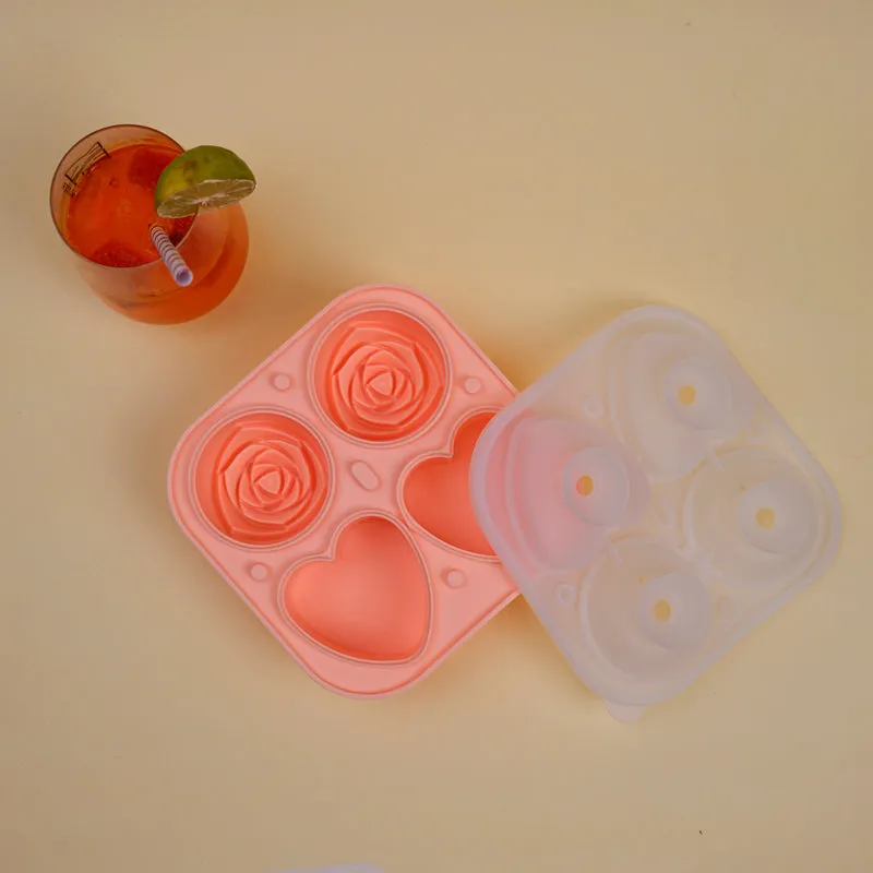 Rose Heart Silicone 4-Cube Ice Mould - Peach media 1