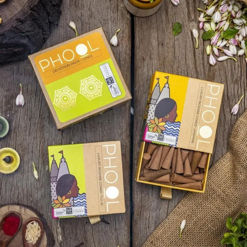 Phool Devotion Combo Pack - Natural Incense Cones Tulsi & Jasmine media 1
