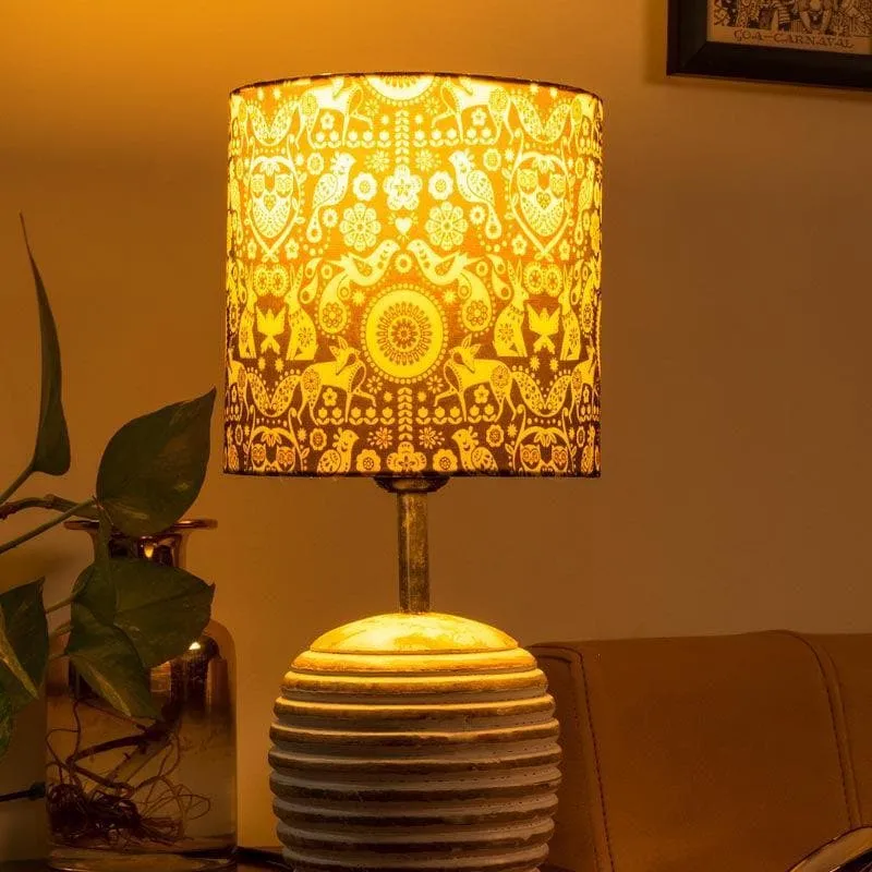 Boho Fauna Dome Fabric Table Lamp - Blue,White media 1