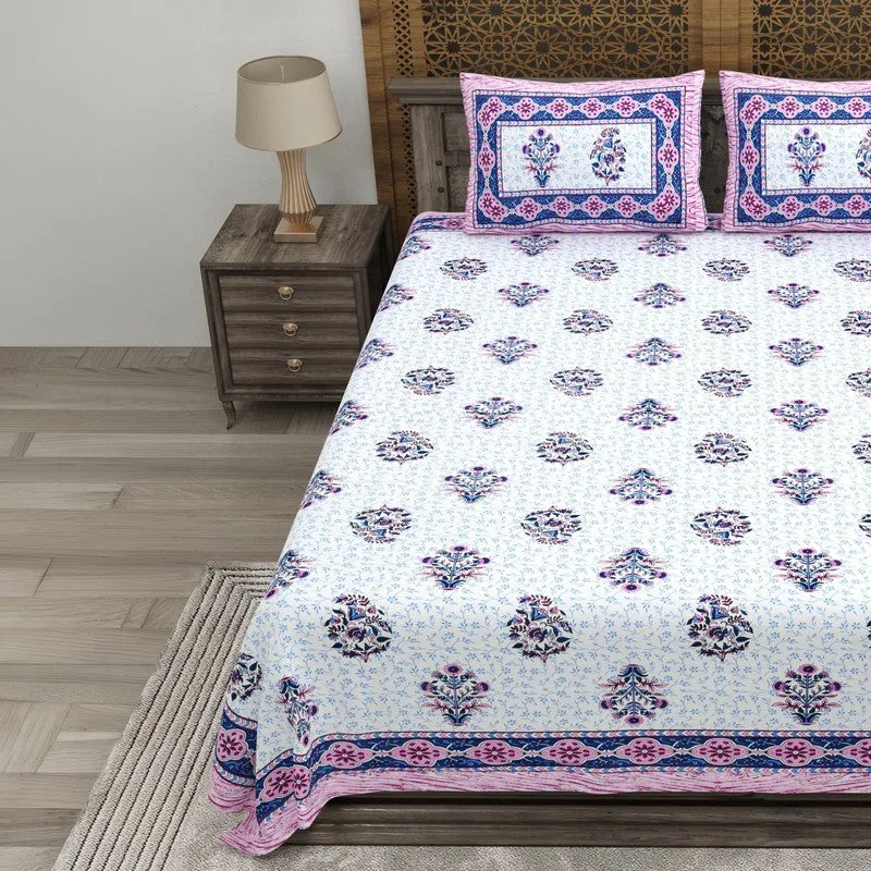 Royally Cotton Bedsheet (Pink,Blue,White) - 240 TC media 3