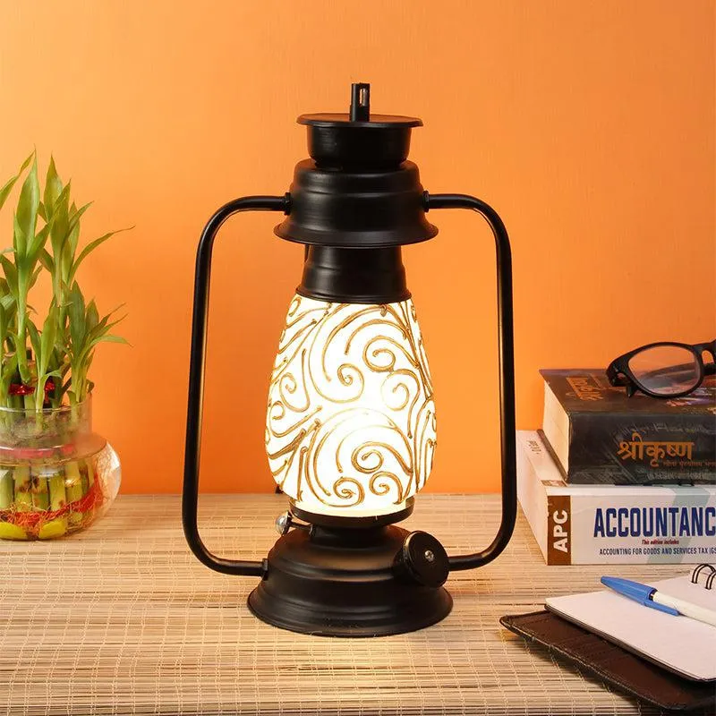 Saagar Mosaic Lantern Iron Table Lamp - Black,Gold media 1