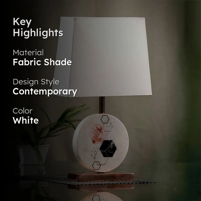 Hexa Marble & Copper Base Fabric Table Lamp - White media 2