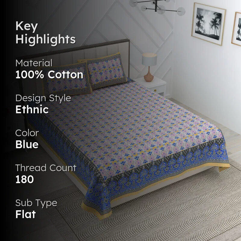 Rajni Cotton Bedsheet (Blue) - 180 TC media 2
