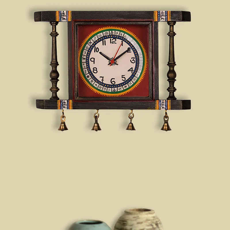 Carved Time Analog Teak Wood Wall Clock media 1
