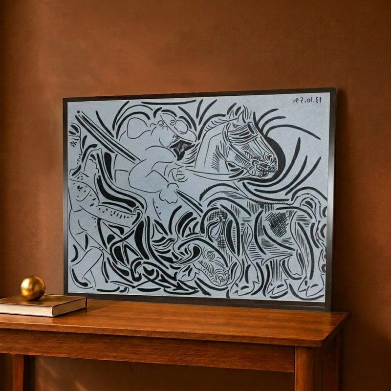Pique fond bleu by Pablo Picasso Canvas Wall Painting - 15 x 13 Inches