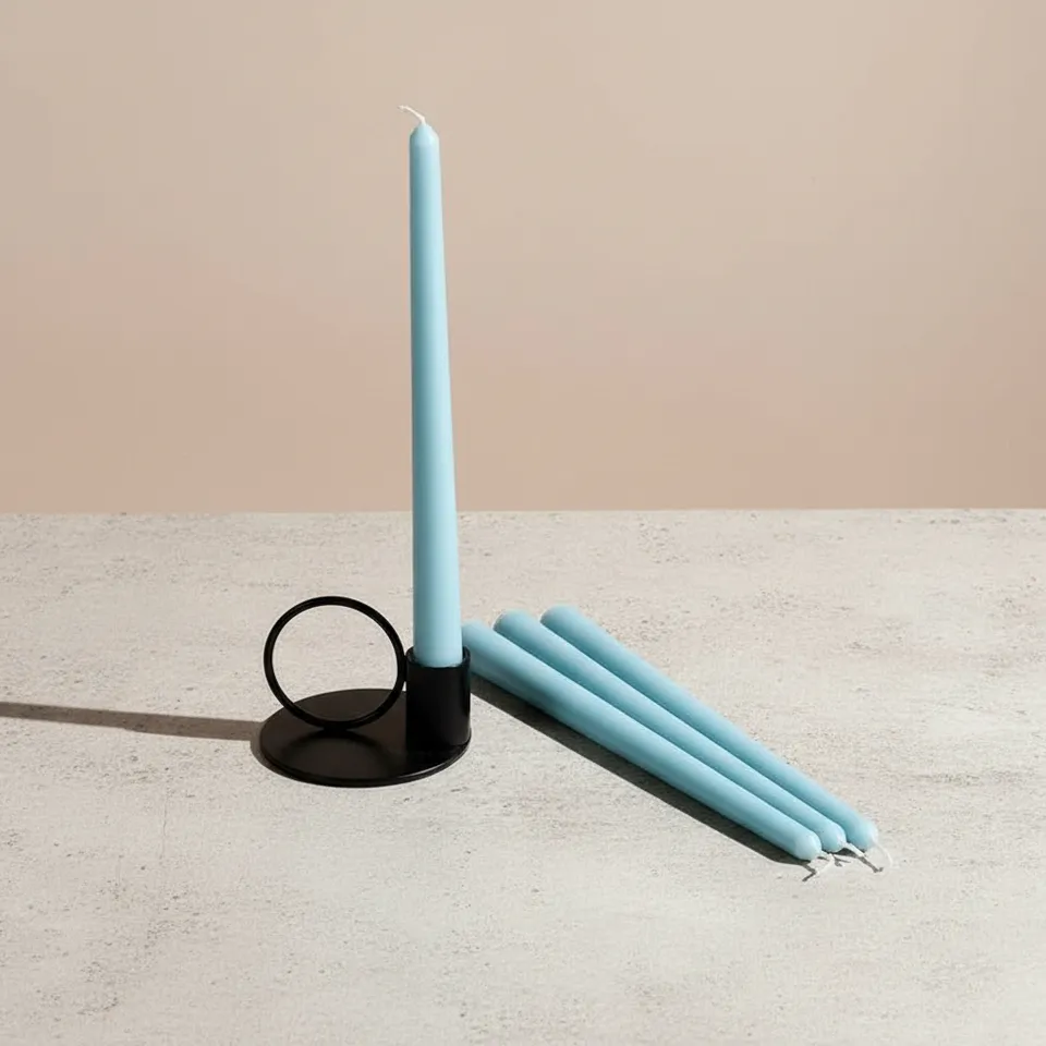 Set of 4 Powder Blue Tapered Candles - Oceanic Mist Scented media 1