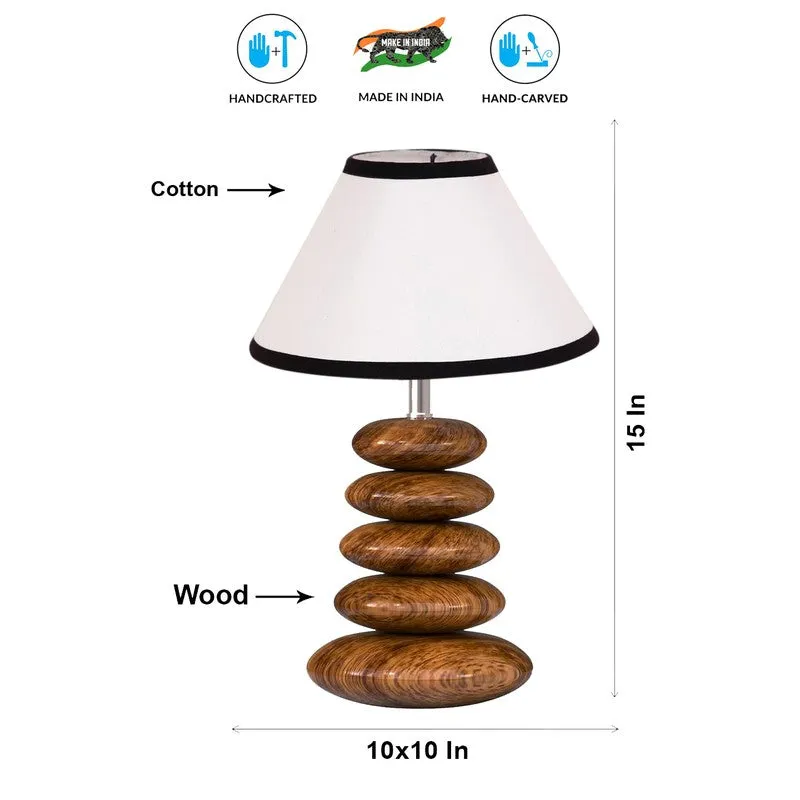 Ravion Cotton Table Lamp With Wooden Base - White media 7
