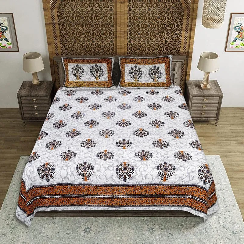 Anant Floral Cotton Bedsheet (Brown) - 144 TC media 1
