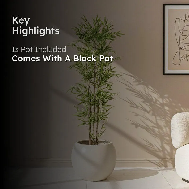 Faux Evergreen Bamboo Plant With Black Plastic Pot (4.92 ft) - Light Green - 2