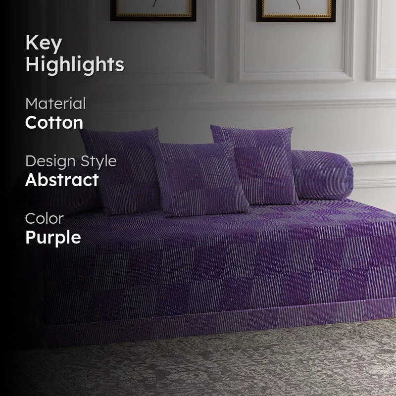 Purple Abstract Cotton Diwan Set (6 Piece) - Six Piece Set media 2