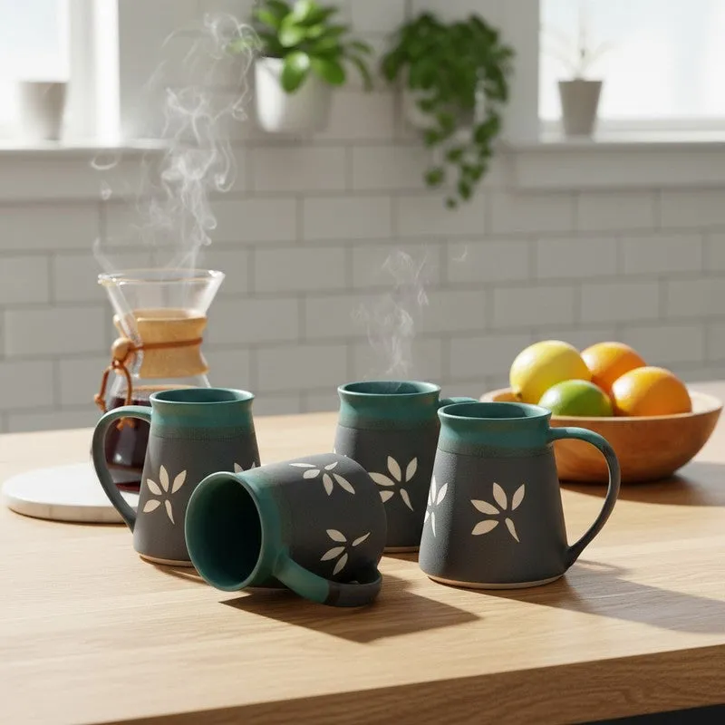 Ceramic Ceramic Coffee Mug (270 mL Each,Green,Black) - Set Of Four media 1
