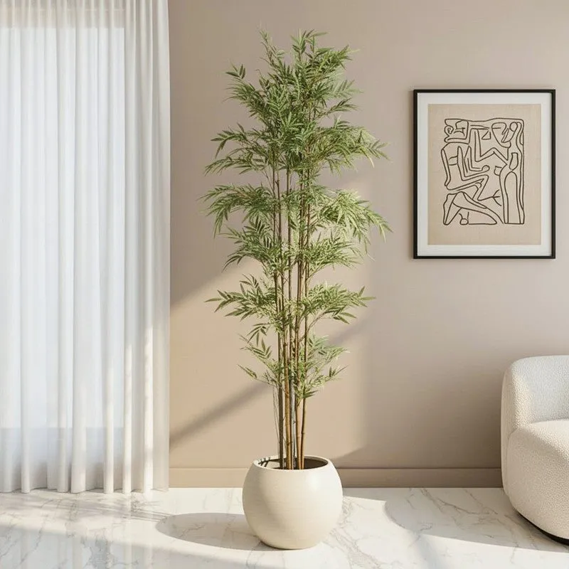 Arovi Artificial Natural Look Bamboo Plant With Black Plastic Pot - 6.9 ft media 1
