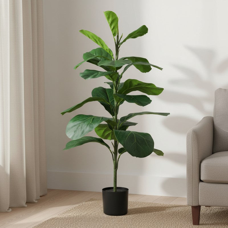 Lushe Artificial Fiddle Fig Plant With Black Plastic Pot - 2.3 Feet media 2