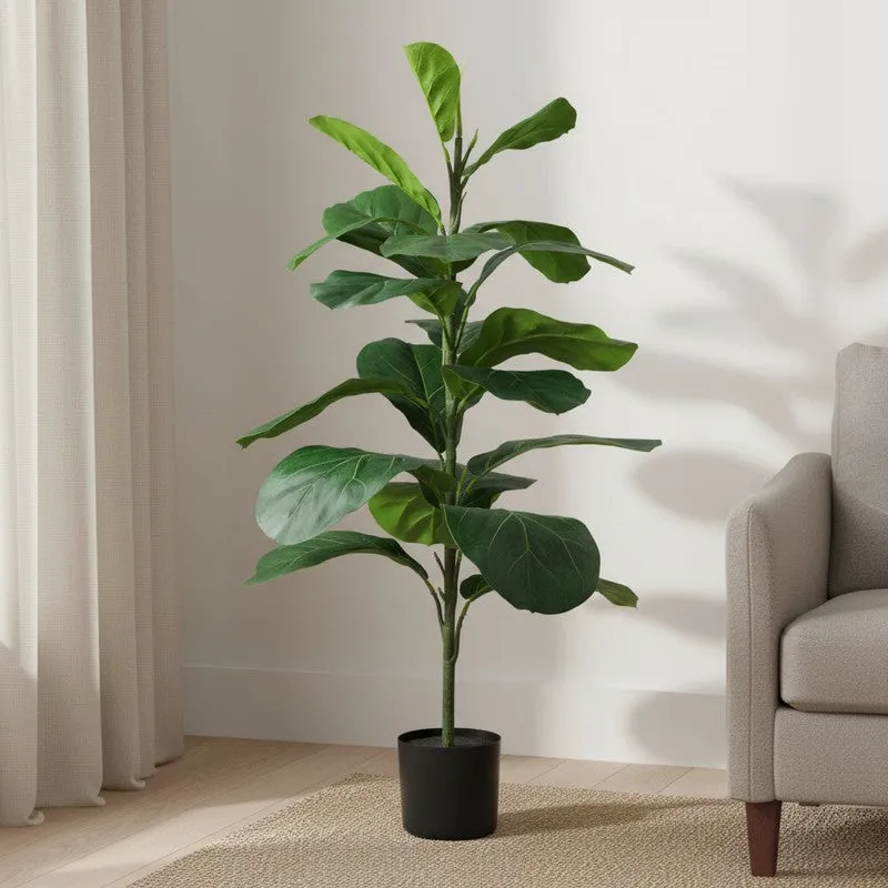 Lushe Artificial Fiddle Fig Plant With Black Plastic Pot - 2.3 Feet media 2