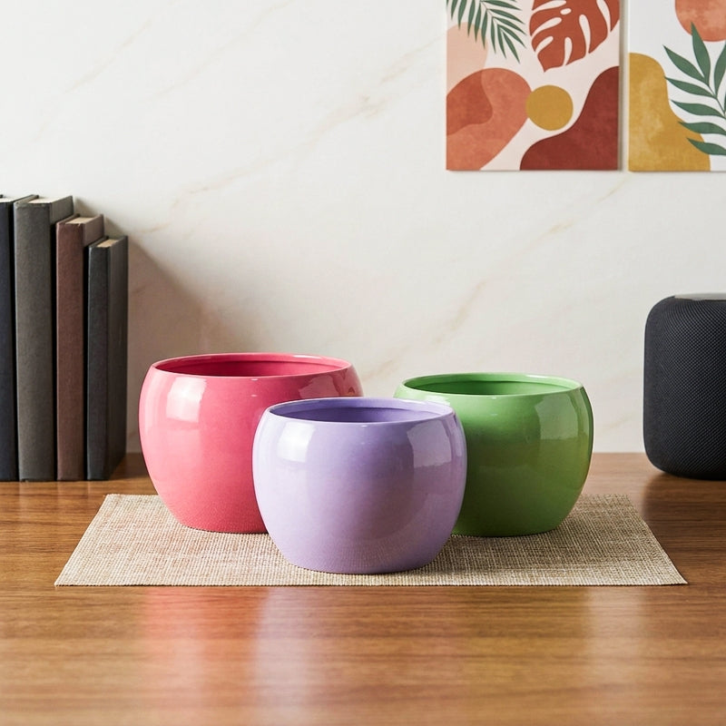 Nectera Metal Planter (Purple/Pink/Green) - Set Of Three