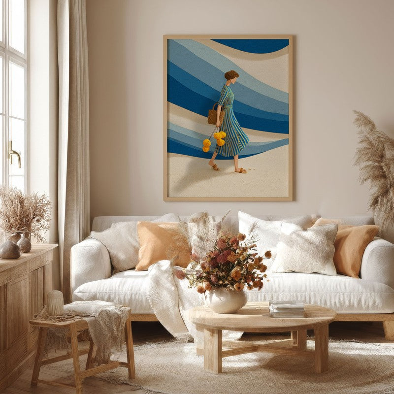 Esmora Travel Illustration Canvas Wall Painting With Brown Frame