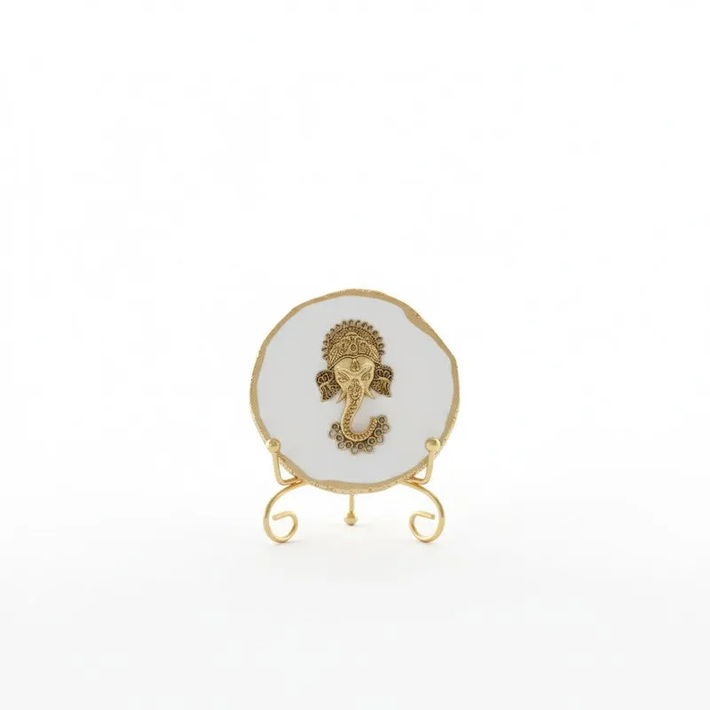 Ganesha Grace Agate Showpiece With Stand - White media 3