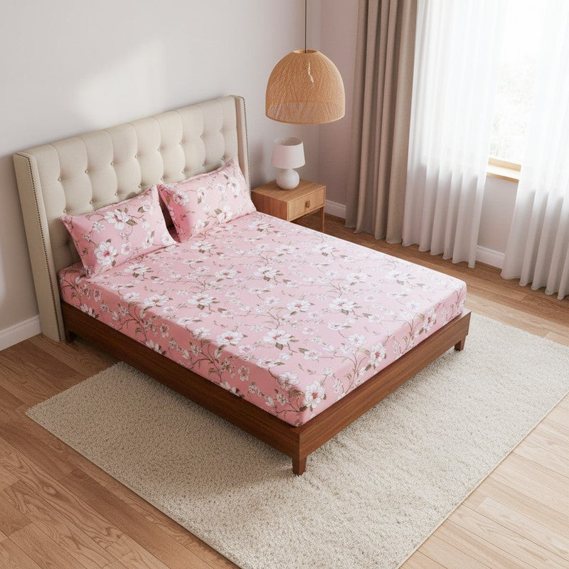 Advina Floral Cotton Bedsheet (Pink) - 180 TC