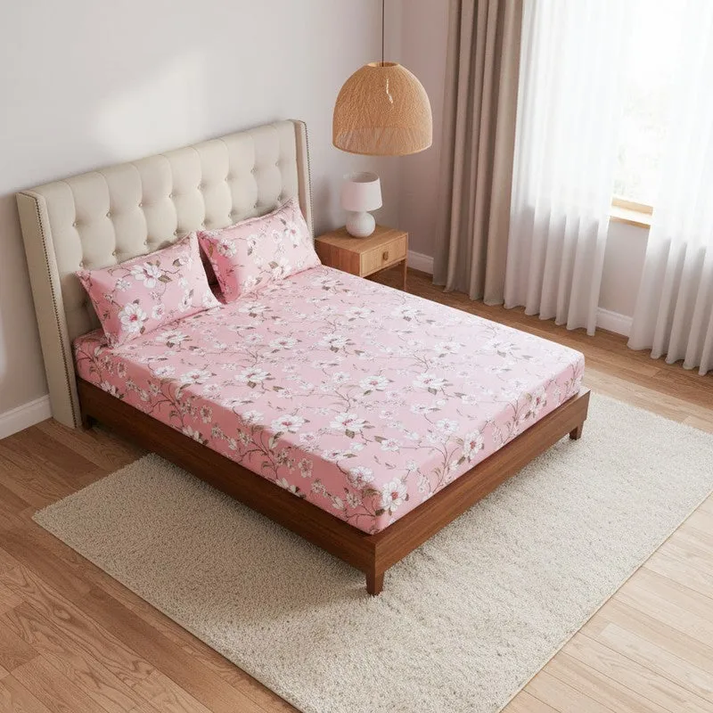 Advina Floral Cotton Bedsheet (Pink) - 180 TC media 1