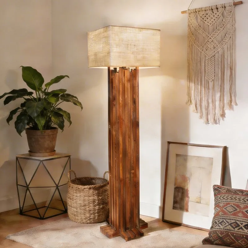 CalmGlow Wooden Floor Lamp - Brown media 1
