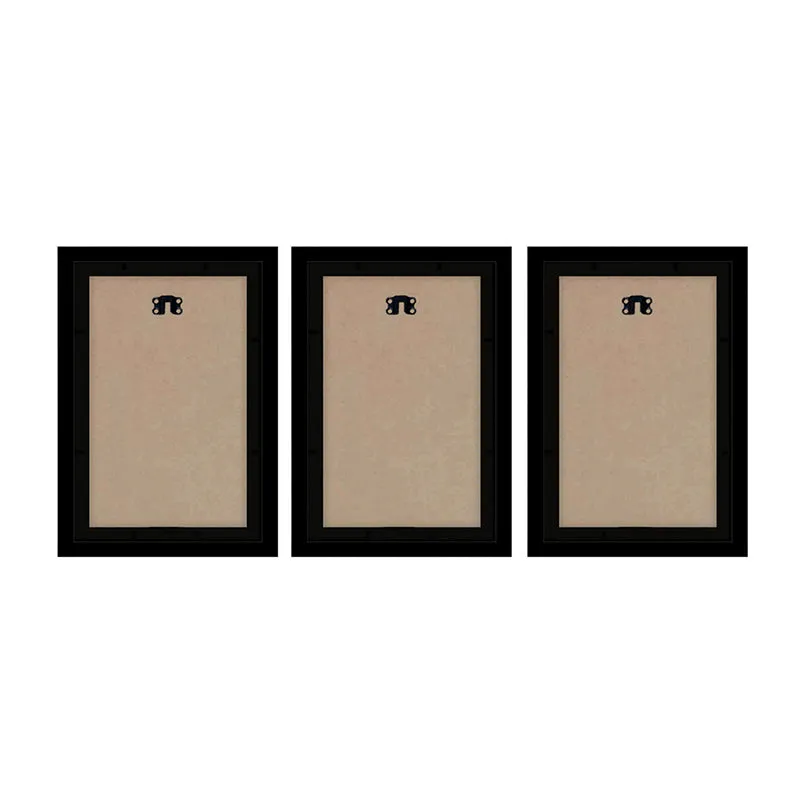 Back view of three rectangular framed wall art pieces