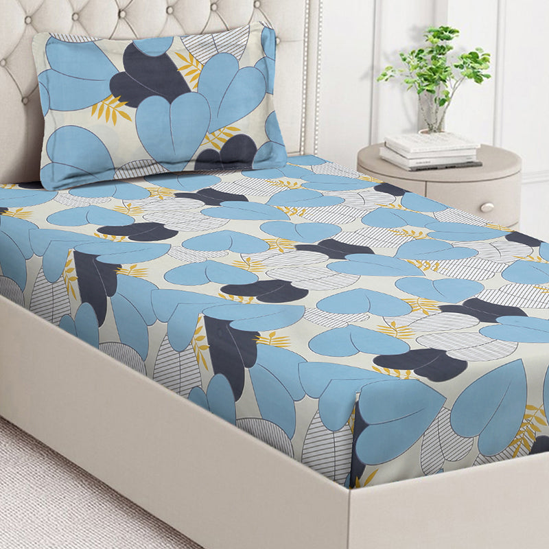 Blooming Hearts Floral Bedsheet (Blue) - 130 GSM media 4