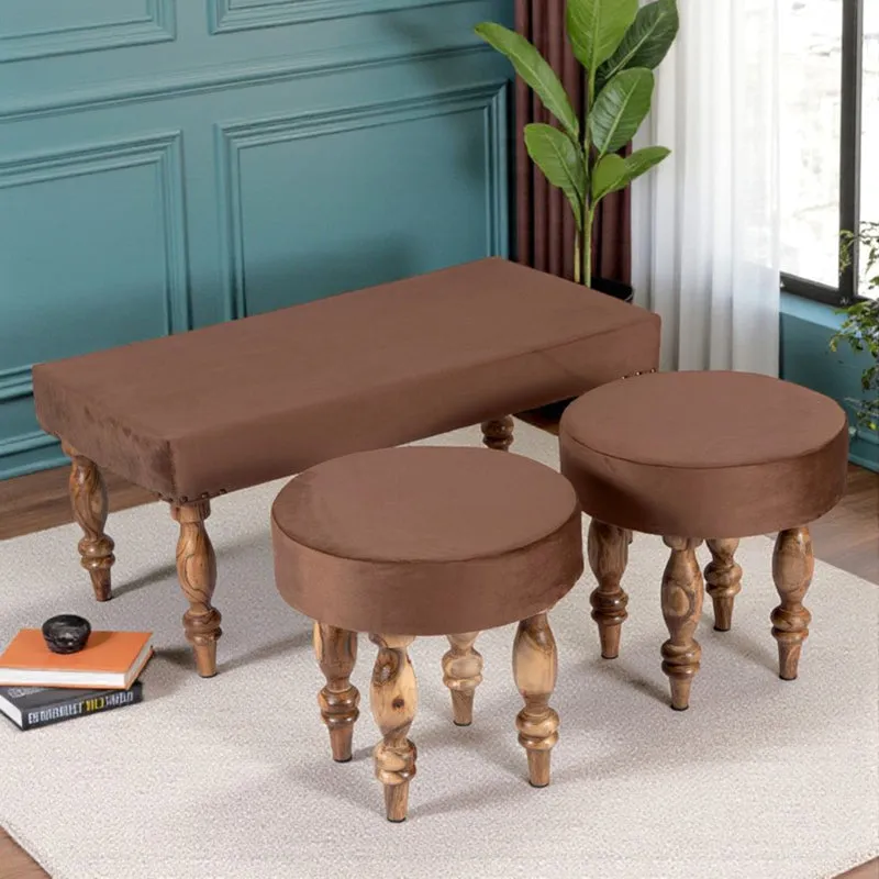 Dovex Sheesham Wooden Bench with Stools (Brown) - Three Piece Set media 1