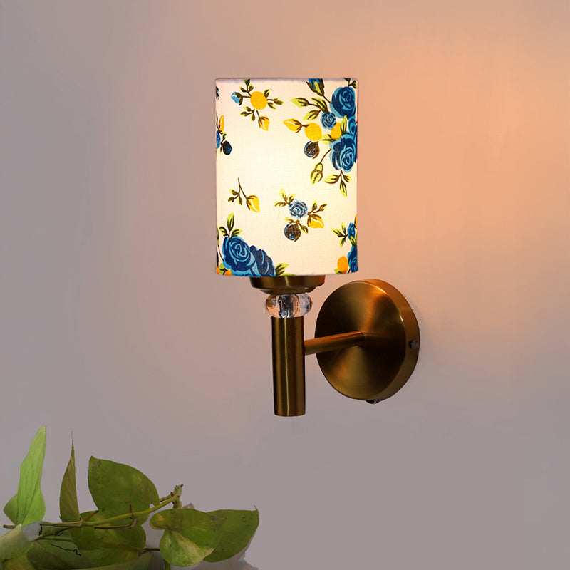 Garden Lights Cylindrical Steel & Cotton Wall Lamp - Blue