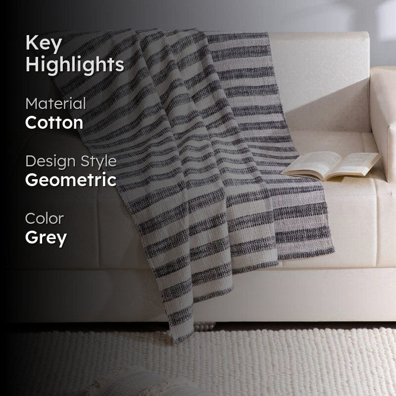 Trimo Stripe Woven Throw - Off White & Grey media 2