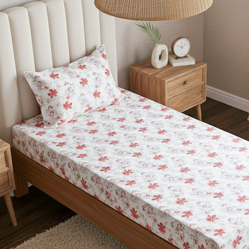Jumina Floral Printed Cotton Bedsheet (Red) - 180 TC media 3