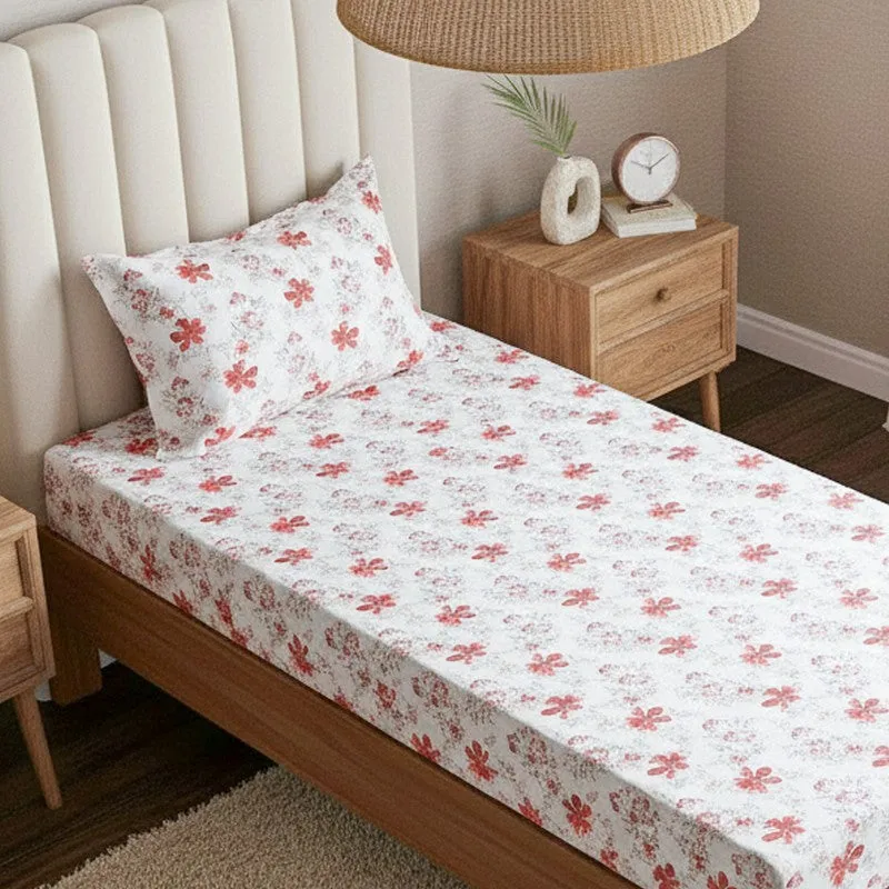 Jumina Floral Printed Cotton Bedsheet (Red) - 180 TC media 3