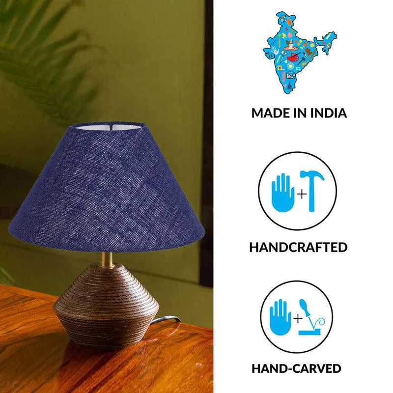 Yami Cone Wooden Table Lamp With Jute Shade - Brown,Blue media 4