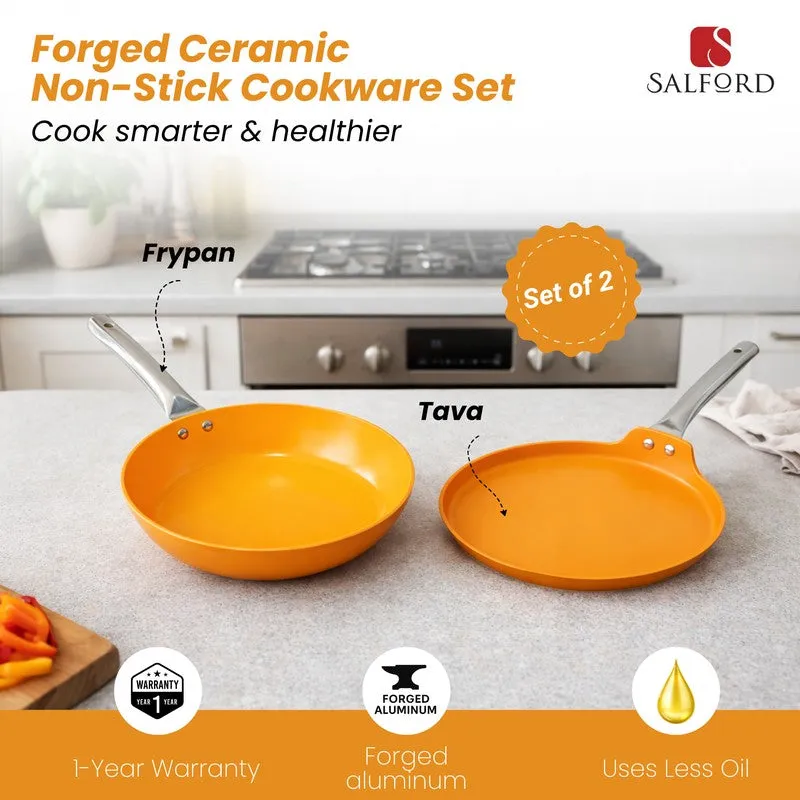 Salford Ceramic Forged Non Stick Frypan & Tawa (Mustard Yellow) - Set of Two media 4