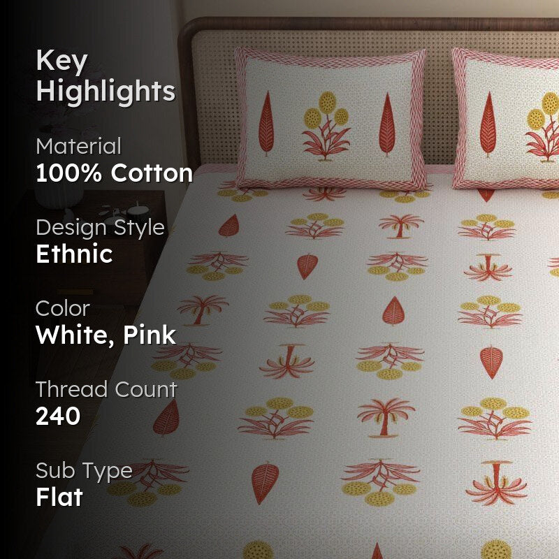 Gianni Printed Cotton Bedsheet (Pink) - 240 TC media 2