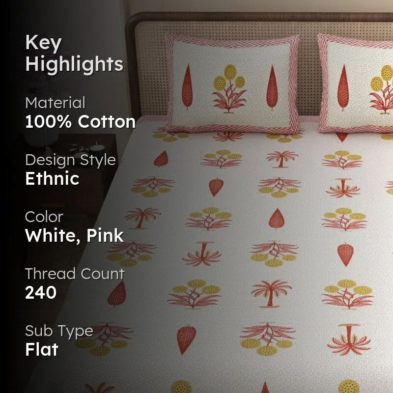 Gianni Printed Cotton Bedsheet (Pink) - 240 TC media 2