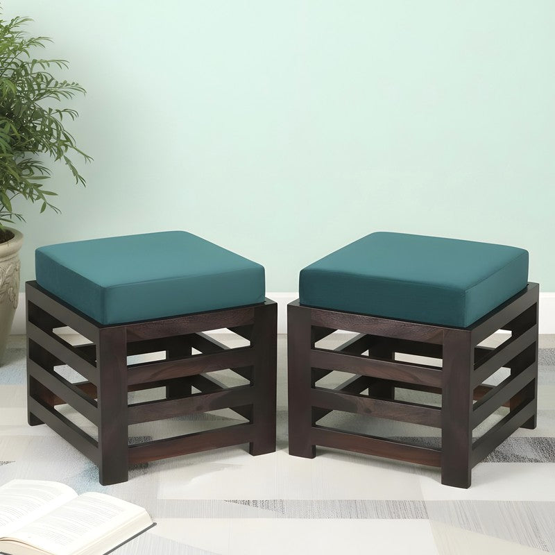 Virox Sheesham Wooden Bench with Cushions (Blue) - Four Piece Set