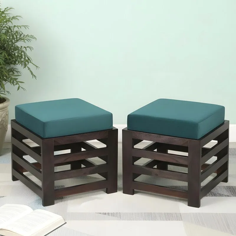 Virox Sheesham Wooden Bench with Cushions (Blue) - Four Piece Set media 1