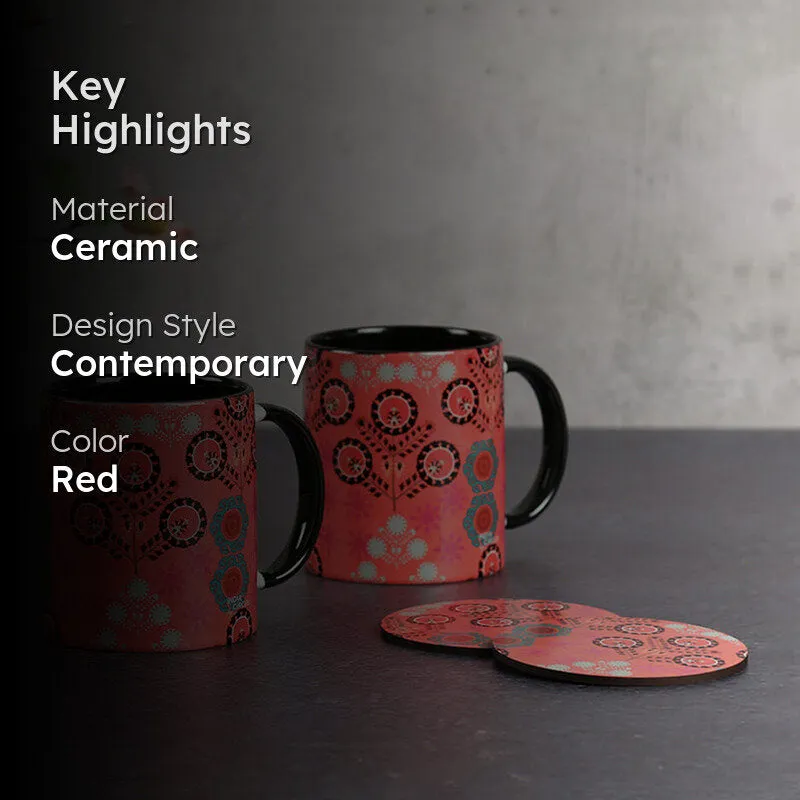 India Circus Arkady Ceramic Mug With Coaster (325 mL Each) - Four Piece Set media 2
